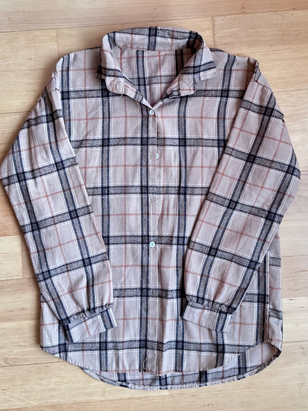 Neutral Tan Plaid Button-Up Shirt
